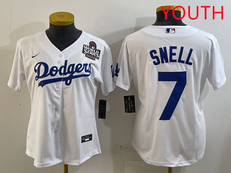 Youth Los Angeles Dodgers #7 Snell White Game 2025 Nike MLB Jersey style 3->youth mlb jersey->Youth Jersey